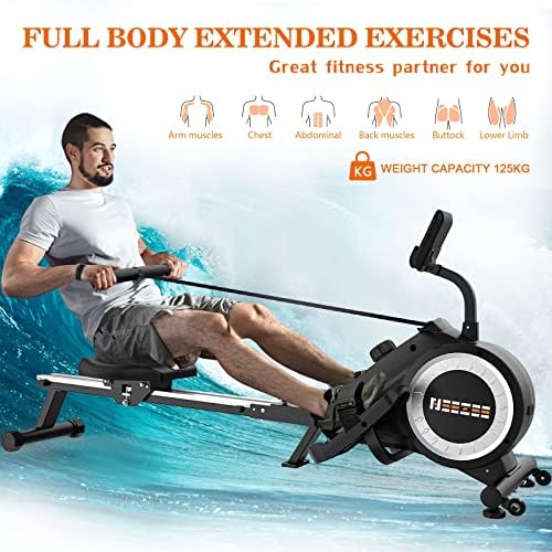 Rowing Machine - Foldable Rowing Machine with LCD Monitor, Enhance 16 Level Magnetic Resistance for Full-body workout, Space Saving Design Magnetic Rowing Machine for Home Gym, Upgrade Flywheel