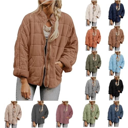 Quilted Jacket for Women Lightweight Coat Full Zip...
