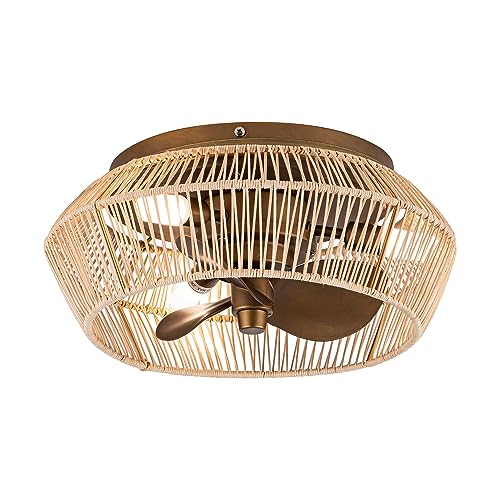 Parrot Uncle Ceiling Fans with Lights and Remote 13 Inch Caged Ceiling Fan with Light Bladeless Flush Mount Ceiling Fans for Bedroom Bathroom, Copper