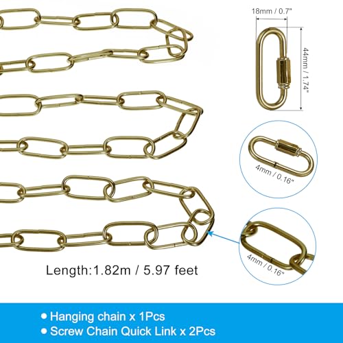 Image of PATIKIL 6ft Lighting Hanging Chain, Metal Looping Chain with Quick Link Screw Lock Connectors for Hanging Plant Pendant Chandelier Light Fixture, Brass