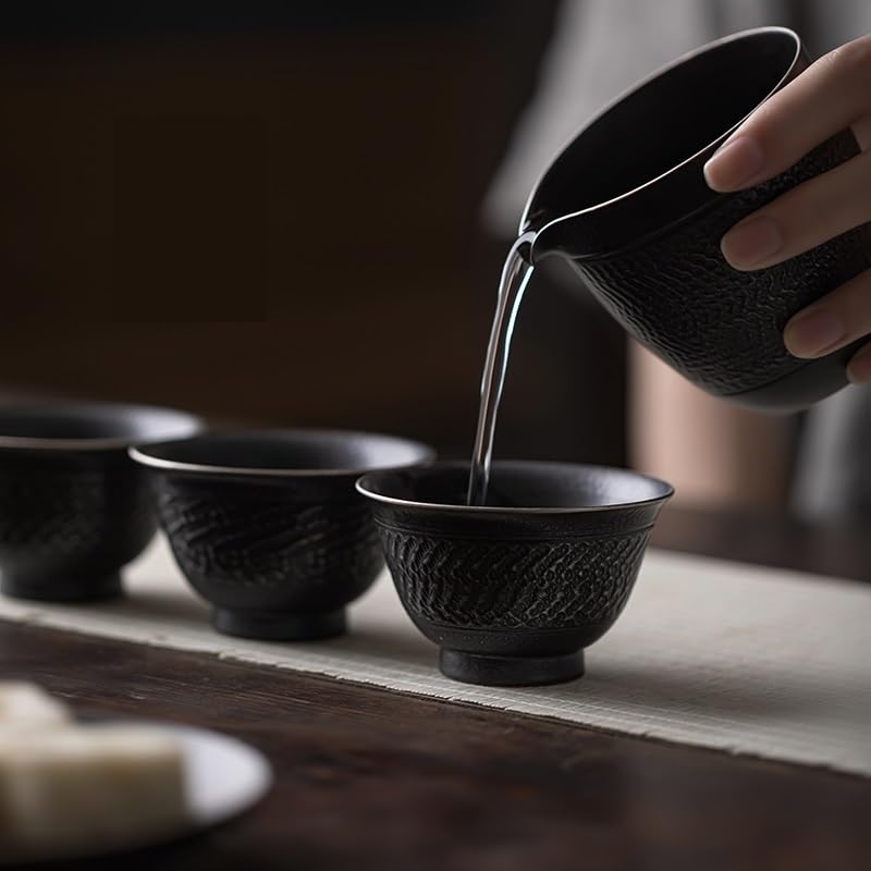 Filiżanki Matcha Handmade: filiżanka do herbaty ceramiczna filiżanka do herbaty starożytna czarna pozłacana srebrna filiżanka do herbaty właściciel pojedyncza filiżanka miska do herbaty zestaw
