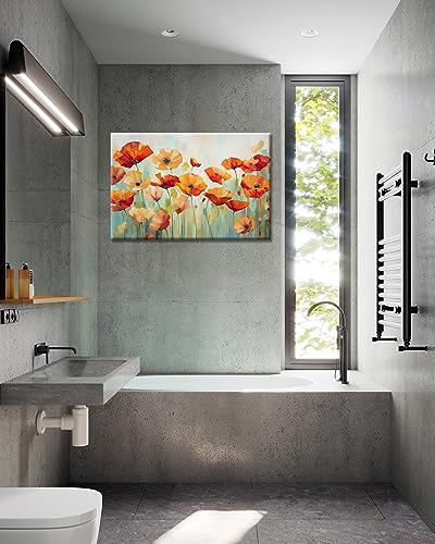Glokaka Vibrant Poppies Wall Art Floral Red And Orange Watercolor Poppy Flower Painting Print Canvas Artwork For Living Room Bathroom Dinning Room Decor thumb #2