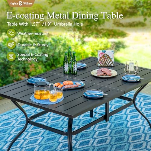 Image of Sophia & William Patio Dining Set for 6 w /Swivel Textilene Chairs, Blue | 60 inchx 38 inch outdoor table and chairs, all-weather E-coating metal frame & mesh fabric. Suitable for deck, garden, poolside