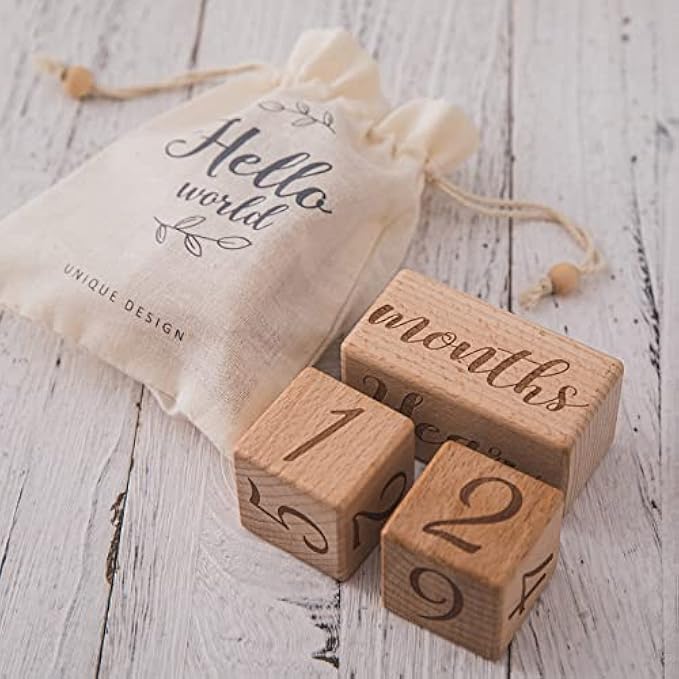 Baby Milestone Blocks Set of 3 Baby Age Blocks for Monthly Milestone Wooden Baby Photo Props Set Perfect for Baby Shower and Keepsake (Gift Set 3 Pcs)