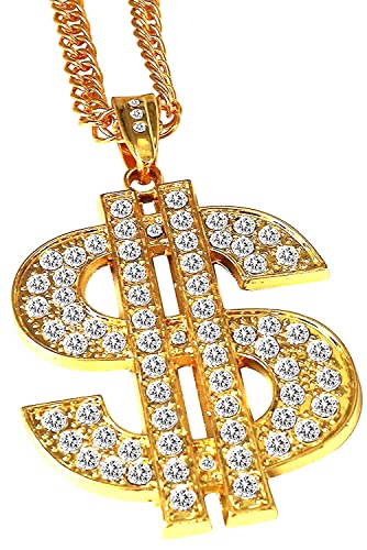 COMMIA 18K Gold Plated Chain Dollar Necklace, Gold Plated Hip Hop Chain Necklace Pendant for Men