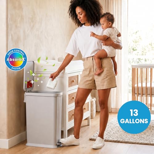 Image of Patented 13 Gallon Step Diaper Pail, Fits Kitchen Bags, Odor Filter, 50L Baby Trash Can, 135 Diaper Capacity, No Refills Needed, for Nursery Diapers & Adult Incontinence Underwear, Matte Light Gray