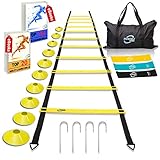 Invincible Fitness Agility Ladder Training Equipment Set, Improves Power and Strength,Coordination, Speed Includes 10 Cones, 4 Hooks and 3 Loop Resistance Bands for Outdoor Workout