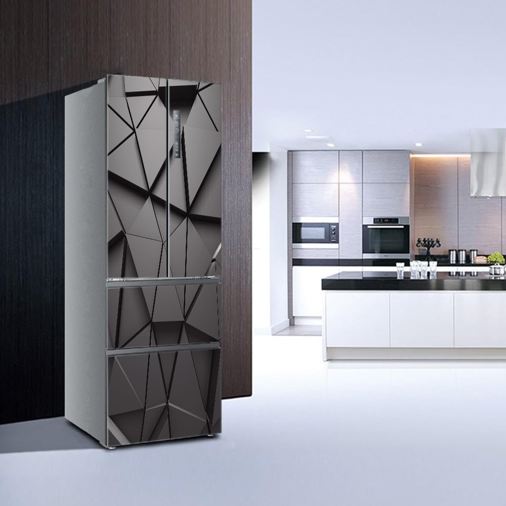Stickers Adhésifs Pour Frigo - Motif Triangles Noirs Moderne - Couvre Porte Entièrement - Déco Cuisine - 9