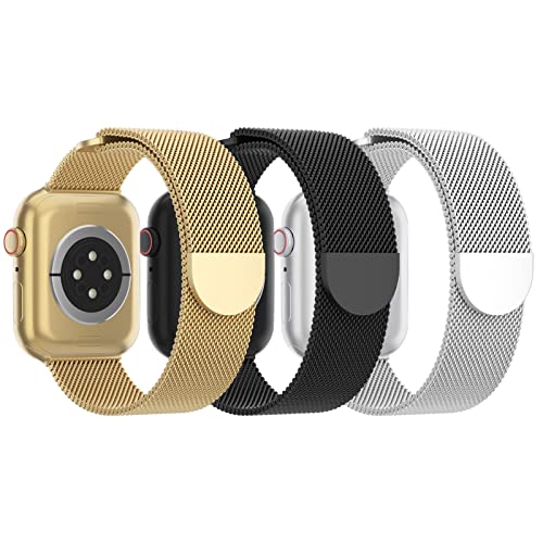 Image of 3 Pack Mesh Metal Magnetic Compatible with Apple Watch Bands Women Men | Stainless Steel Loop Strap for iWatch Band 38mm 40mm 41mm 42mm 44mm 45mm 46mm 49mm Series 11 /10 /9 /8 /SE /7 /6 /5 /4 /Ultra 3 2 1