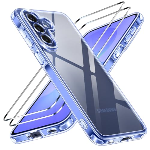 ivoler Anti Amarillo Clara Funda para Samsung Galaxy A57 5G con 2 Piezas Cristal Templado, [Protección Militar] Carcasa Protectora Antigolpes Transparente Anti Choques Bumper Case, Azul