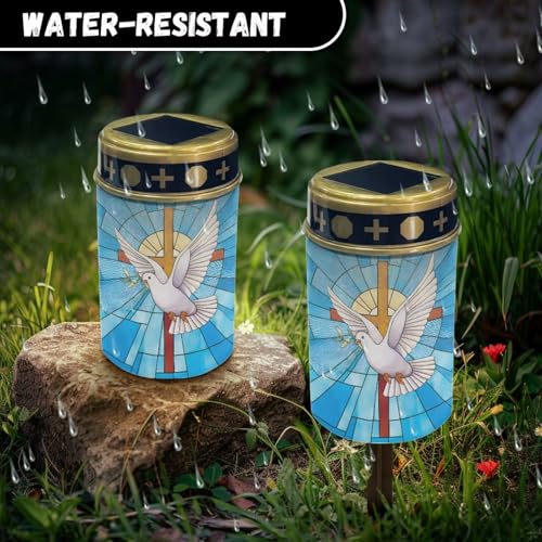 Image of Cemetery Solar Lights for Grave, Cross Sun Pigeon Abstract Pattern Outdoor Decor, Outdoor Garden Waterproof Path Lights for Night Outside
