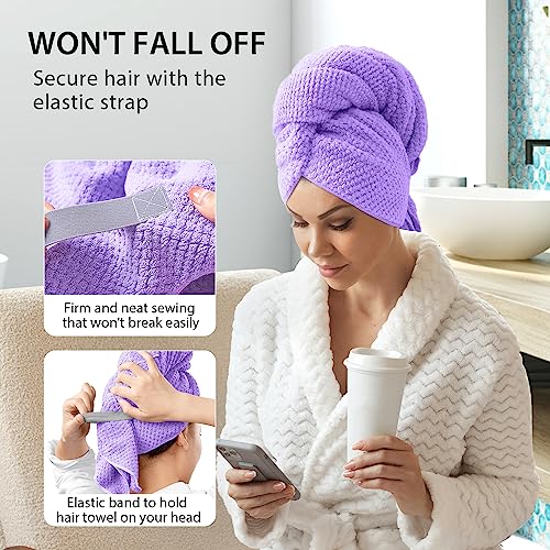 Image of YFONG X-Large Hair Towel Wrap for Women, Super Absorbent Microfiber Hair Towel for Curly Hair, Fast Drying Hair Turbans with Elastic,Hair Drying Towel Wrap for Hair Care 30 inch X 40 inch (Purple)