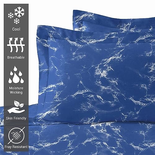 Pizuna Cotton Marble Blue Print Standard Pillow Cases 2 Pack - Image 2