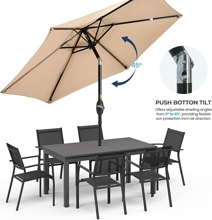 Wisteria Lane Outdoor Patio Umbrella, 7.5' Patio Umbrella, Market Umbrella, Large Outdoor Umbrella, Metal Pole Umbrella with Push Button Tilt and Crank, Polyester Canopy - Image 5