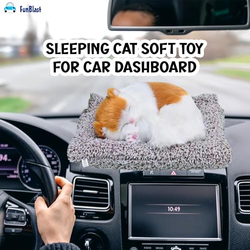 Image of FunBlast Cute Sleeping Cat Plush Toy with Meow Sound, Gift for Kids, Toy Accessories for Car Dashboard (Brown-2)