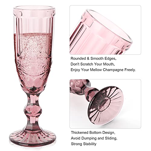 Taganov Pink Champagne Flutes Set Of 4 Vintage Champagne Glasses 5 Oz Goblets For Wedding Party Anniversary Christmas Premium Glass 150 Ml #TOP2
