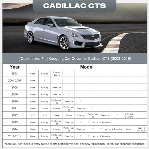 Image of Kaugung Car Cover Custom Fit for Cadillac CTS /CTS-V (2014-2019), 6 Layers Waterproof All Weather for Automobiles Full Exterior Cover Rain Sun Snow Protector with Door Zipper. Silver