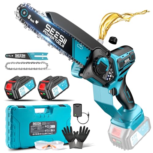 SEESII 6 & 8 Zoll Mini Kettensäge, 1000 W Brushless Kettensäge mit 2 * 4000 mAh Akkus, Kleine...
