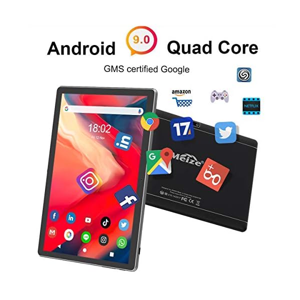 Tablet 10 Inch, Dual SIM Solt Android 9.0 Quad Core Processor Tablets, 32GB ROM 6000mAh Battery Google Certified HD Tablet, Support 128GB Memory Storage Expand, WiFi, Bluetooth, GPS