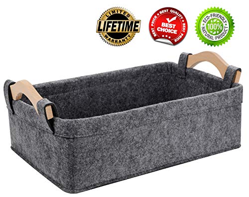 Collapsible Storage Basket Medium Rectangle Felt Fabric Baskets Storage Bins Organizer for Underwear