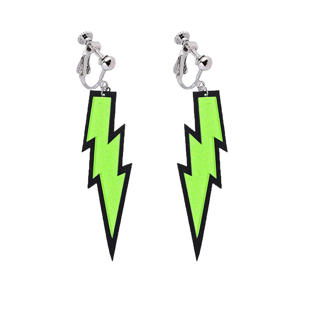 80s Clip on Earrings Acrylic Women Lightning Bolt Clip on Earrings Non Pierced Earrings Halloween Retro Earrings 80's Party Jewelry