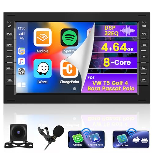 4G+64G Android Radio per VW : autoradio per Golf 6 con sistema Android, 4G RAM, 64G spazio di archiviazione, processore a 4 core, puoi utilizzare l'autoradio in modo più fluido e senza ritardi e avere ancora abbastanza memoria per scaricare il tuo preferito applicazioni o file video e audio