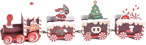 Tren de Navidad pintado de madera para decoración de Navidad, juguetes de regalo para niños, figura de tren de Navidad, decoración de mini