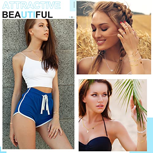 Batiyeer 60 Pcs Surfer Wave Strand, Summer Layered Choker Pendant Necklace Adjustable Multilayer Chain Necklaces Adjustable Bracelet Handmade Sunflower Rope Anklets Knuckle Rings (Elegant)2