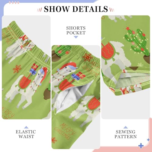 ZZXXB Merry Christmas Llama Cactus Boys Long Pants Soft Trousers Elastic Waist Kids Lounge Bottoms with Pockets S-XL4