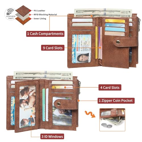 FALAN MULE Small Wallet for Women RIFD Leather Bifold Credit Card Holder with 3 ID Window2