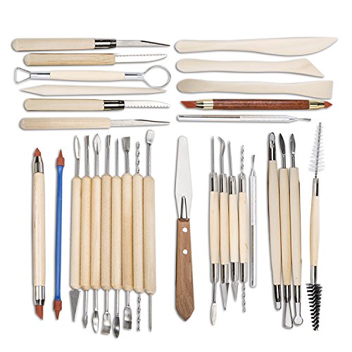 WINCAN 30PCS Clay Sculpting Tools Pottery Carving Tool Set - Includes Clay Color Shapers, Modeling Tools & Wooden Sculpture Knife (31)