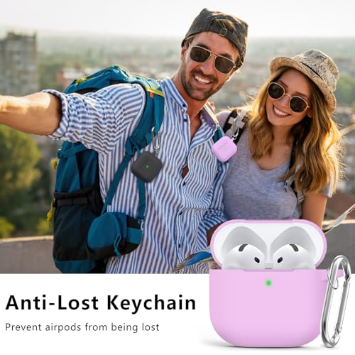 Image of Ljusmicker for AirPods 4 Case 2024 with Cleaner Kit,Light Lilac | Soft Silicone Protective Cover for Apple AirPods 4th Generation Case with Keychain for Women Men,Shockproof