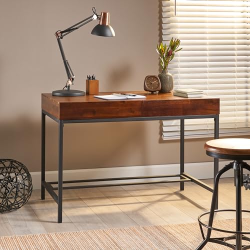 THINK 30 Writing Computer Desk with Two Storage Drawers, Elegant Legs and Acacia Wood Top, Durable Study Desk for Home Office, Sturdy, Oak