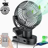 Leeyalan 10000mAh Clip on Fan Rechargeable,2024 Updated,Hangable Fan with Lights and Remote, Desk Fan USB Plug in with Sturdy Clamp,3 Speeds,Mute Multi-function,Operation for Office Dorm Bedroom