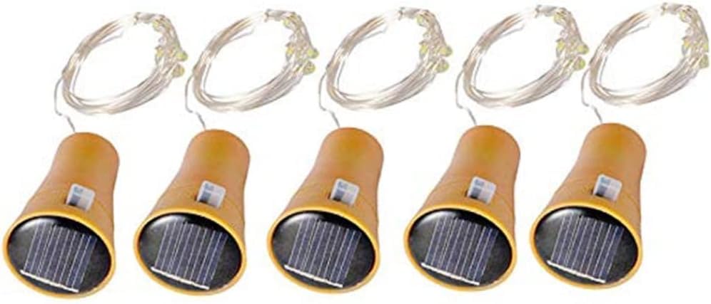 FOUTP 5pcs Solar Bottle Cork Fairy Light Bottle Light Cork Glowing Solar Fairy Light String 10 LED Bottle Light Night Lights for Christmas DIY Party Wedding Decorations (White)