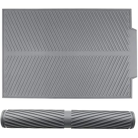 WOODFIB Dish Drying Mat, Non-Slip Silicone Kitchen Drying Mat, Flume Drain Board Drainer Mats for Kitchen Universal Drain Board, 43x33CM Cover