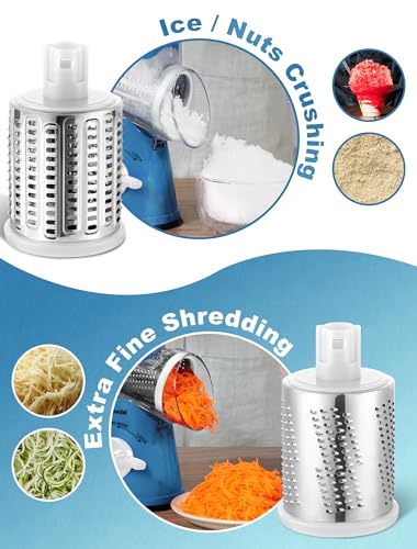 Image of Geedel Rotary Cheese Grater Cheese Shredder - Upgraded 5-in-1 Cheese Grater with Handle and Strong Suction Base, Multi-purpose Vegetable Slicer Ice Shaver Nuts Grinder for Cheese, Vegetables, Ice