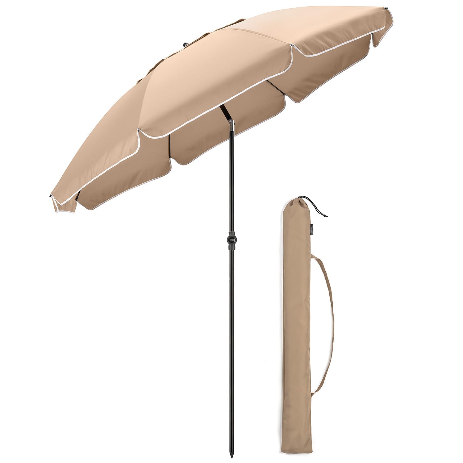 Christow Taupe Portable Beach Parasol Tilting Garden Sunshade Umbrella Uv Resistant 2M (Taupe)