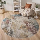 GENIMO Round Washable Rug 160cm – Soft Abstract Area Carpet with Non-Slip Backing, Machine Washable Floor Mat for Bedroom, Living Room & Nursery(Mixed Colors)