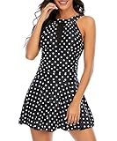 model wearing High-Neck Wrap Swim Dress