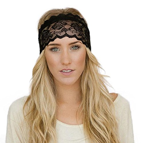 Toraway Hairband, Women Yoga Sport Elastic Hair Band Vintage Lace Decoration Headband (Black)