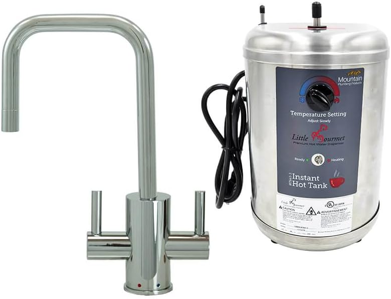 Mountain Plumbing: MT1831DIY-NL/PVDBRN - Hot & Cold Water Faucet with Contemporary Round Body & Handles (90° Spout) & Little Gourmet® Premium Hot Water Tank