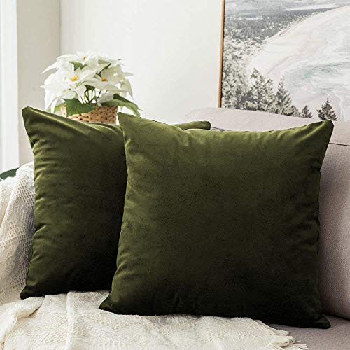 Image of Khooti Velvet 200 TC Cushion Cover Pack Of 1-10 inchX10 inch /25X25 Cm-Mehandi-Soft Pillow Covers Cushion Case For Sofa Bedroom Living room Chair Car