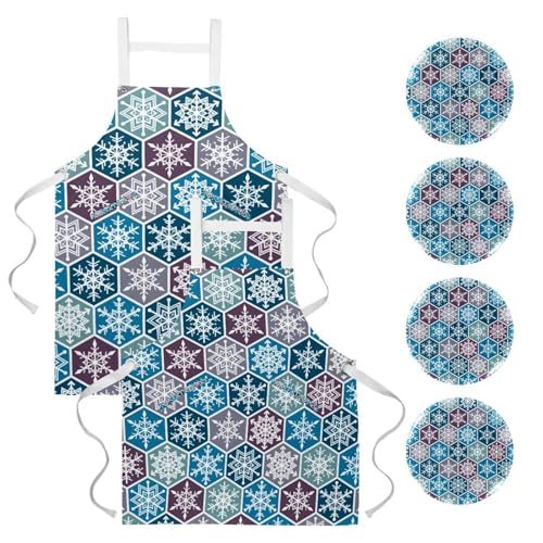 Lot de 2 tabliers de cuisine géométriques avec 4 broches pour le restaurant