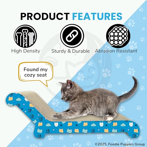 Image of Foodie Puppies 2-in-1 Reversible Cat Scratcher Pad with Catnip for Cats & Kittens (Deck, Large) (51.5 x 17 x 23 cm) | Corrugated Cardboard Cat Scratching Pad | Furniture Protection, Indoor Play & Rest