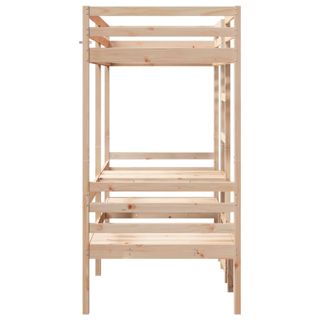 Cama alta con escritorio y sillas de 80 x 200 cm, madera de pino maciza, estructura de cama estable para niños y jóvenes, mueble para dormitorio que ahorra espacio