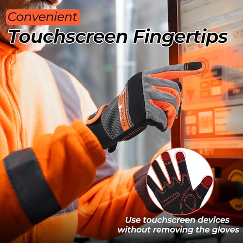 Image of HANDLANDY Touchscreen Work Gloves for Men and Women, Utility Working Glove for Yardwork Gardening, Breathable Mechanic Gloves
