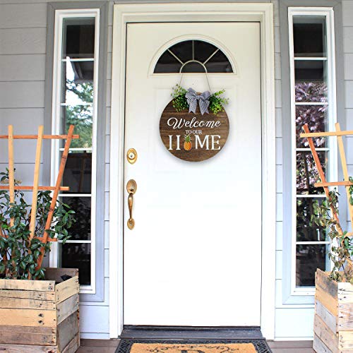 Seasonal Welcome Door Sign Interchangeable Welcome To Our Home Wood Round Wreath With Buffalo Check Plaid Bow Outdoor Holiday Decoration For Spring Summer Autumn Winter 14 Pieces Hanging Ornaments #TOP5