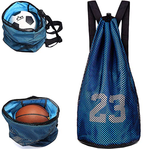 Basketball Sporttasche, Innentasche Sportbeutel, Turnsack Rucksack, Fußball Kordelzug Tasche, Mehrzweck Mesh Rucksack Wasserdichte mit Verstellbarem Riemen, für Basketball, Fitness, Sport (Blau) Cover