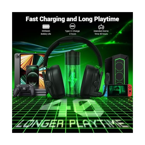 Krysenix Wireless Gaming Headset for PS5, PS4, PC, Switch, Mac, 2.4 GHz Wireless & Bluetooth 5.4 Gaming Headphones with Mic Noise Canceling, Gaming & Music Dual Mode, Foldable, 40H Battery - Image 3